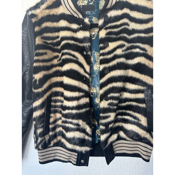Mother Baseball Faux Fur Snap Jacket Tiger Print Varsity Faux Leather Size XS - Picture 3 of 11